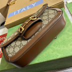 GUCCI HORSEBIT 1955 BAG 24 IN BEIGE CANVAS AND BROWN CALFSKIN