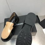 CHANEL Double C Beige Cream Loafers Sheepskin