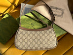 GUCCI OPHIDIA  SMALL 25 HANDBAG BEIGE AND EBONY SUPREME CANVAS