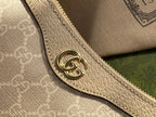 GUCCI OPHIDIA  SMALL 25 HANDBAG BEIGE AND WHITE SUPREME CANVAS