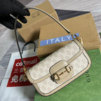 GUCCI HORSEBIT 1955 BAG 24 IN WHITE CANVAS AND BEIGE CALFSKIN
