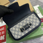 GUCCI HORSEBIT 1955 BAG 24 IN BEIGE CANVAS AND BLACK CALFSKIN