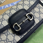 GUCCI HORSEBIT 1955 BAG 24 IN BEIGE CANVAS AND BLACK CALFSKIN