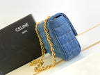 CELINE DENIM LEATHER 24 CHAIN SHOUDER BAG