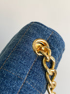 CELINE DENIM LEATHER 24 CHAIN SHOUDER BAG