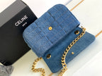 CELINE DENIM LEATHER 24 CHAIN SHOUDER BAG