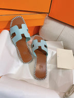 HERMES 0RAN SANDAL Braided Calfskin BLUE SKY