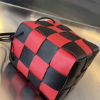 BOTTEGA VENETA SMALL CASSETTE BUCKET 18 IN RED MIX BLACK CALFSKIN