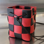 BOTTEGA VENETA SMALL CASSETTE BUCKET 18 IN RED MIX BLACK CALFSKIN