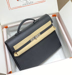 HERMES KELLY DEPECHES 38 BRIEFCASE IN BLACK TOGO CALFSKIN SILVER HARDWARE