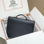 HERMES KELLY DEPECHES 38 BRIEFCASE IN BLACK TOGO CALFSKIN SILVER HARDWARE
