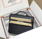 HERMES KELLY DEPECHES 34 BRIEFCASE IN BLACK TOGO CALFSKIN SILVER HARDWARE
