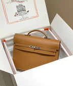 HERMES KELLY DEPECHES 38 BRIEFCASE IN GOLD TOGO CALFSKIN SILVER HARDWARE