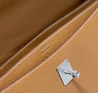 HERMES KELLY DEPECHES 34 BRIEFCASE IN GOLD TOGO CALFSKIN SILVER HARDWARE