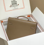 HERMES KELLY DEPECHES 38 BRIEFCASE IN ETOUPE TOGO CALFSKIN SILVER HARDWARE
