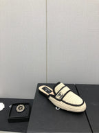 CHANEL HALF-MULES IN CREAM WOOL WOVEN