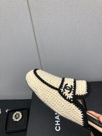 CHANEL HALF-MULES IN CREAM WOOL WOVEN