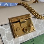 GUCCI PADLOCK 22 SMALL  SHOULDER BAG IN BEIGE CALFSKIN AND CANVAS