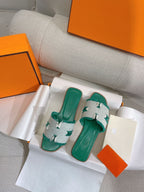 HERMES 0RAN SANDAL TEAL BLUE CANVAS