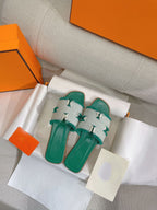 HERMES 0RAN SANDAL TEAL BLUE CANVAS
