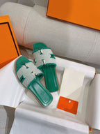 HERMES 0RAN SANDAL TEAL BLUE CANVAS