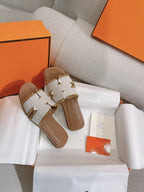 HERMES 0RAN SANDAL GRAY CLOUD CANVAS