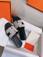 HERMES 0RAN SANDAL BLACK CANVAS