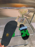 HERMES CHYPRE SANDAL GREEN MIX BLUE SUEDE