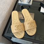 CHANEL mule sandal beige quilted lambskin
