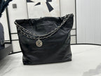 CHANEL MEDIUM 37 HANDBAG IN BLACK CALFSKIN SILVER HARDWARE