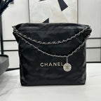 CHANEL MEDIUM 37 HANDBAG IN BLACK CALFSKIN SILVER HARDWARE