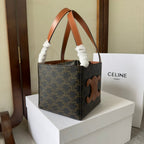 CELINE CUBE BAG 15 IN BLACK TRIOMPHE CANVAS AND BROWN CALFSKIN