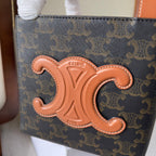 CELINE CUBE BAG 15 IN BLACK TRIOMPHE CANVAS AND BROWN CALFSKIN