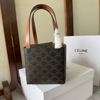 CELINE CUBE BAG 15 IN BLACK TRIOMPHE CANVAS AND BROWN CALFSKIN