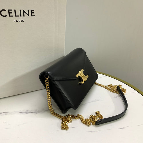 CELINE WALLET ON CHAIN MARGO 19 IN BLACK SMOOTH CALFSKIN GOLD HARDWARE