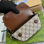GUCCI MINI 13 HANDBAG IN BEIGE CANVAS AND BROWN CALFSKIN