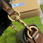 GUCCI MINI 13 HANDBAG IN BEIGE CANVAS AND BROWN CALFSKIN