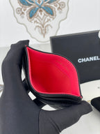 CHANEL CARD HOLDER 19.5 BLACK GRAINED CALFSKIN GOLD ICON