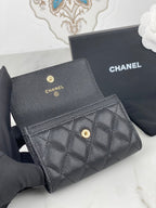 CHANEL FLAP CARD HOLDER 11 BLACK GRAINED CALFSKIN GOLD ICON