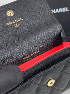 CHANEL FLAP CARD HOLDER 11 BLACK GRAINED CALFSKIN GOLD ICON