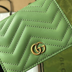 GUCCI MARMONT QUILTED WALLET 11 IN LIGHT GREEN LAMBSKIN