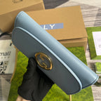 GUCCI BLONDIE SHOULDER BAG 21 IN SKY BLUE CALFSKIN GOLD HARDWARE