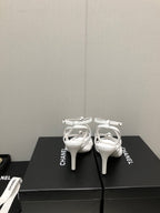 CHANEL FLORAL HIGH HEEL SANDAL IN WHITE LAMBSKIN