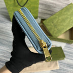 GUCCI BLONDIE 21 FULL ZIP WALLET IN BLUE PASTEL CALFSKIN