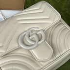 GUCCI MARMONT QUILTED SHOULDER BAG 18 IN WHITE CALFSKIN