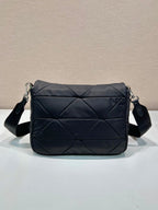 PRADA MEDIUM FLAP BAG 24 IN BLACK TRIANGULAR QUILTED PATTERN RE-NYLON