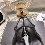 CHANEL slingback 6.5 glitter black grosgrain