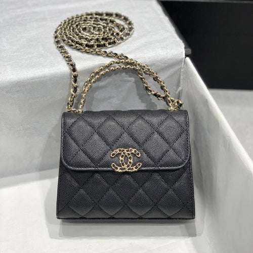CHANEL 23P Flap Bag 15cm Black Caviar Gold Hardware