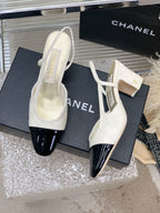 CHANEL HIGH SLINGBACKS 65 WHITE MIX BLACK CALFSKIN