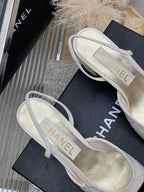 CHANEL HIGH SLINGBACKS 65 WHITE MIX BLACK CALFSKIN